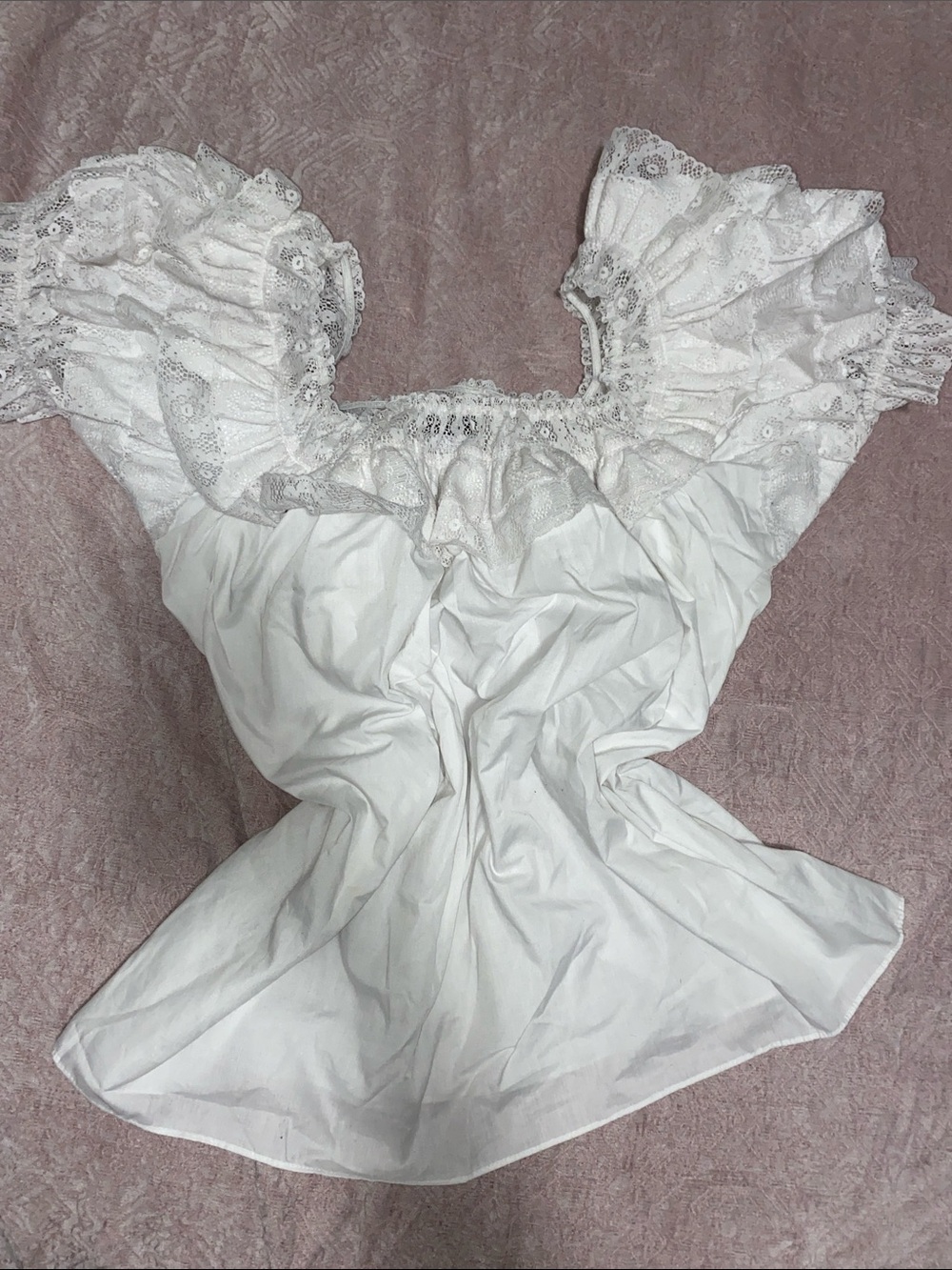 White Eyelet Lace Trim Women's Chemise Top